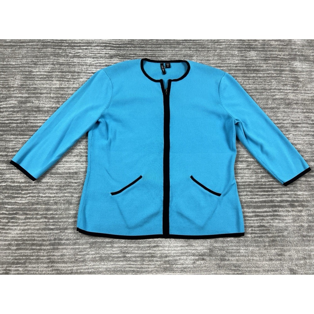 Venini Sweater Womens XL‎ Blue Full Zip 3/4 Sleeve Pockets Nylon Blend Career